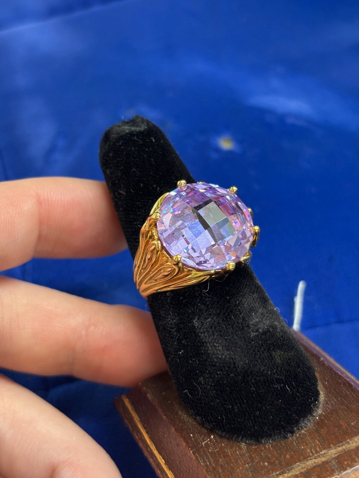 Sterling Silver 925 Gold Vermeil Purple Cushion Cut CZ Ring SZ 7