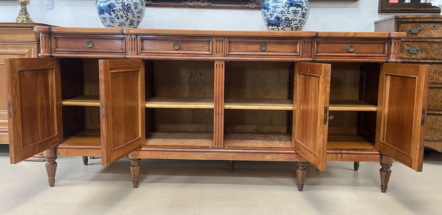 LOUIS XVI STYLE FRUITWOOD BREAKFRONT SIDEBOARD 86.5"
