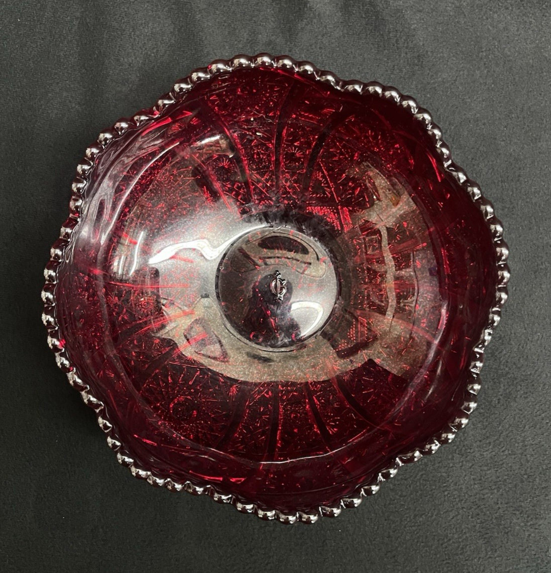 Imperial Glass OH Daisy & Button Golden Sunset Carnival Red Round Bowl 8"