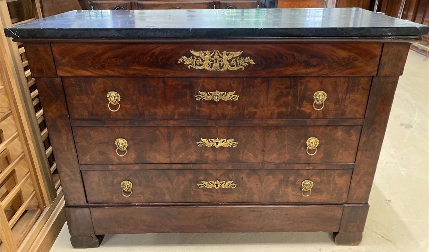 French Empire Ormolu Mounted Marble Top Commode Chest of Drawers Dresser 19th