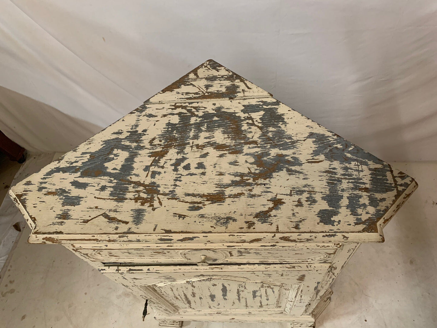 Antique French Provincial Painted Corner Cabinet Distressed Shabby Farmhouse