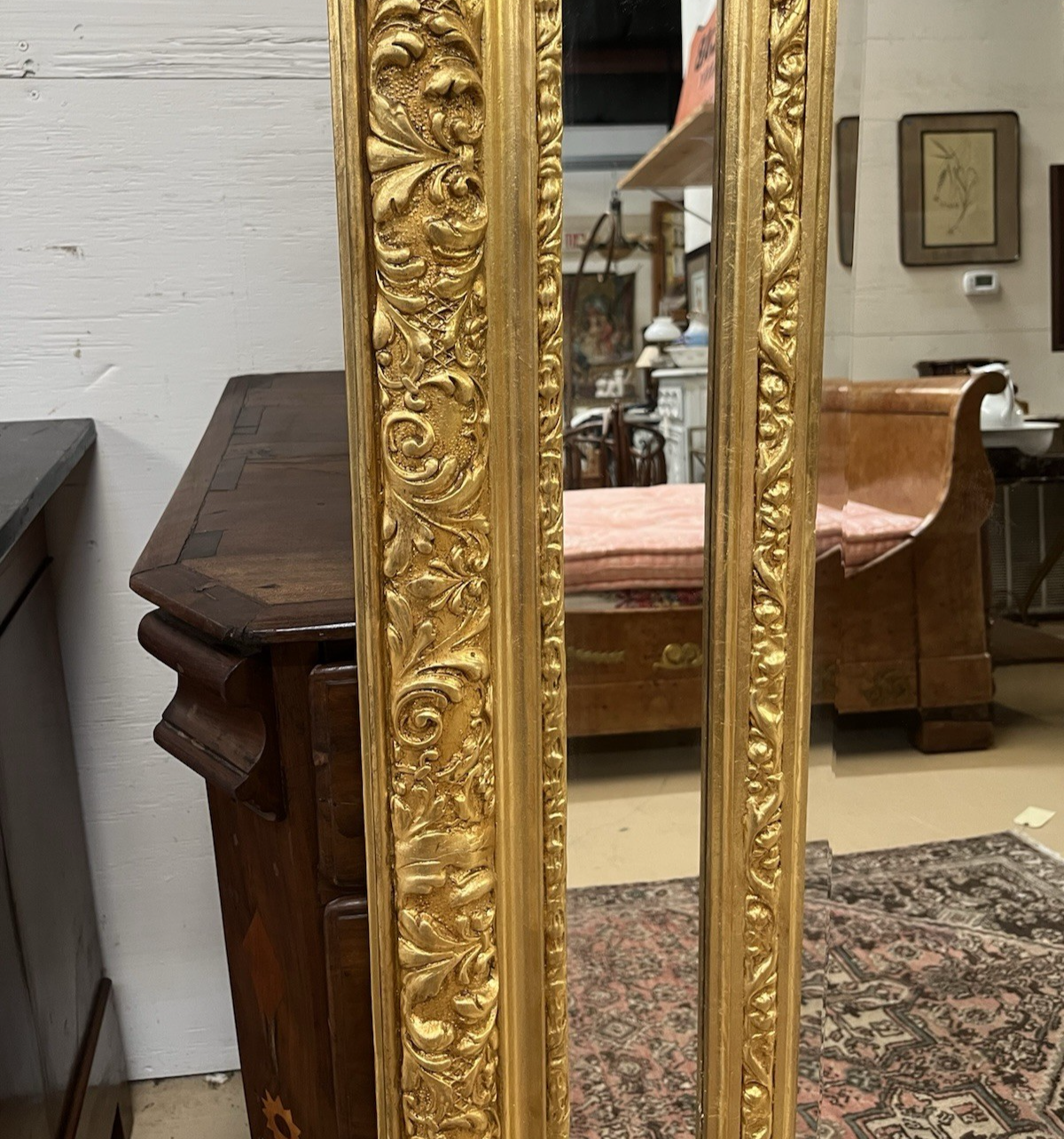 80.5" PAIR OF LARGE LOUIS XV GILT GOLD PARCLOSE CUSHION MIRRORS