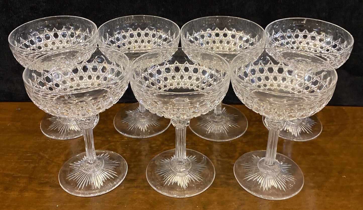 1875 Dorflinger Diamond Hob Saucer Champagne Brilliant Cut Glasses 4.75" BH313C