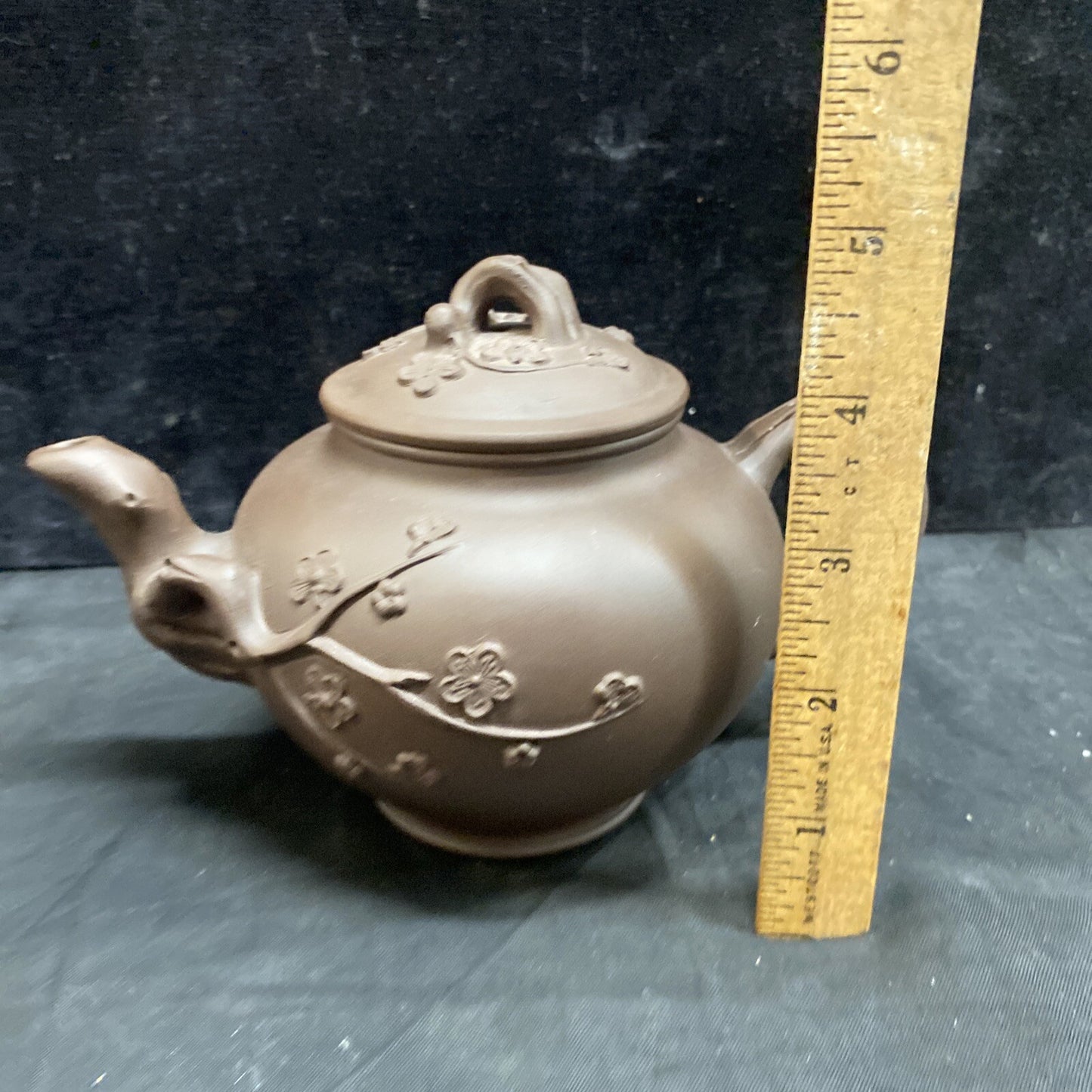 Signed Chinese Yixing Zisha Clay Handmade Longevity Cherry Tree Motif Teapot