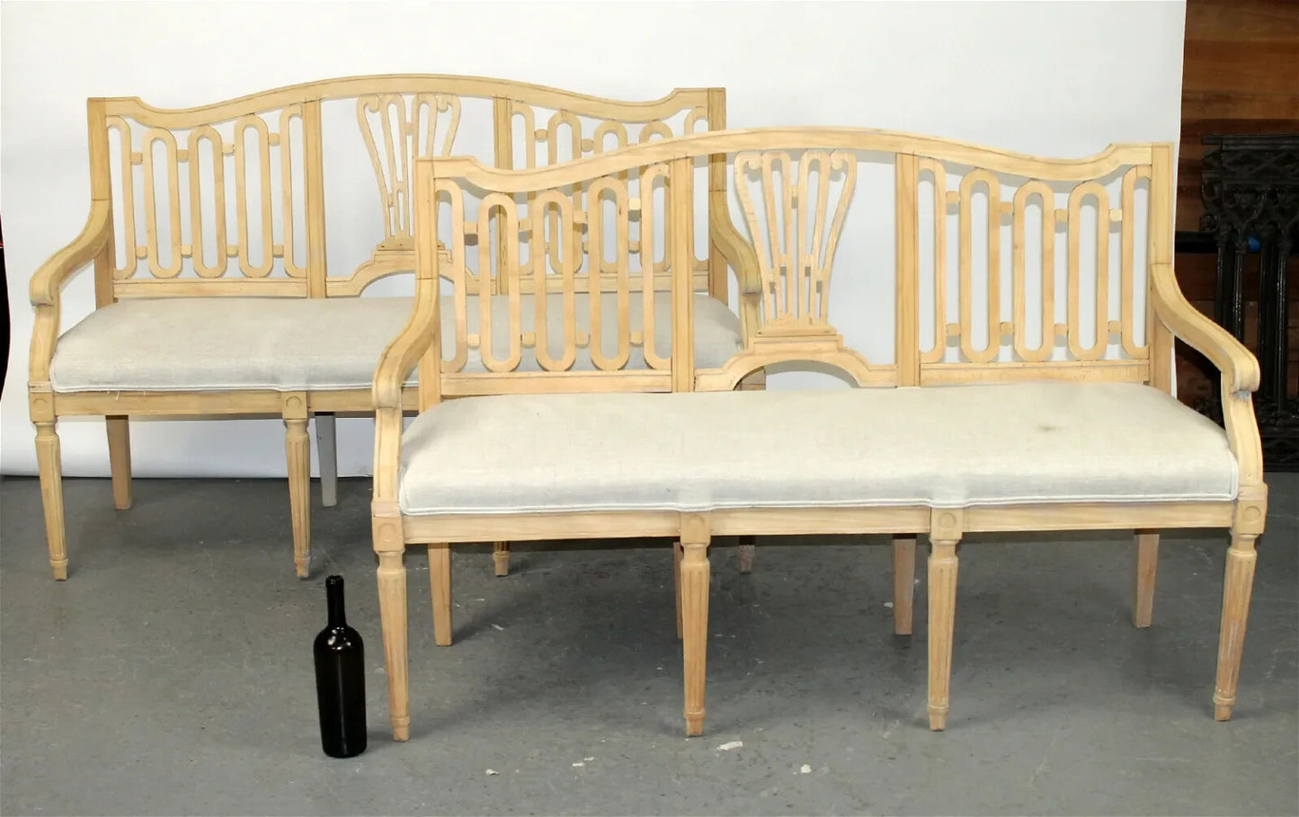 Pair of Gustavian Style Bleached White Oak Swedish Benches 34"h x 56"w