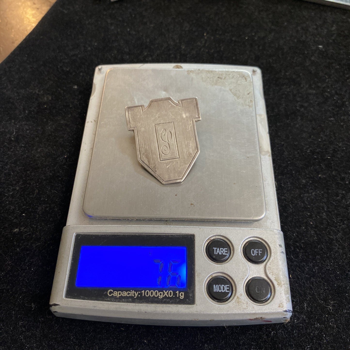 Art Deco 1920's Sterling Silver Shield Pin Monogrammed Pat Pending