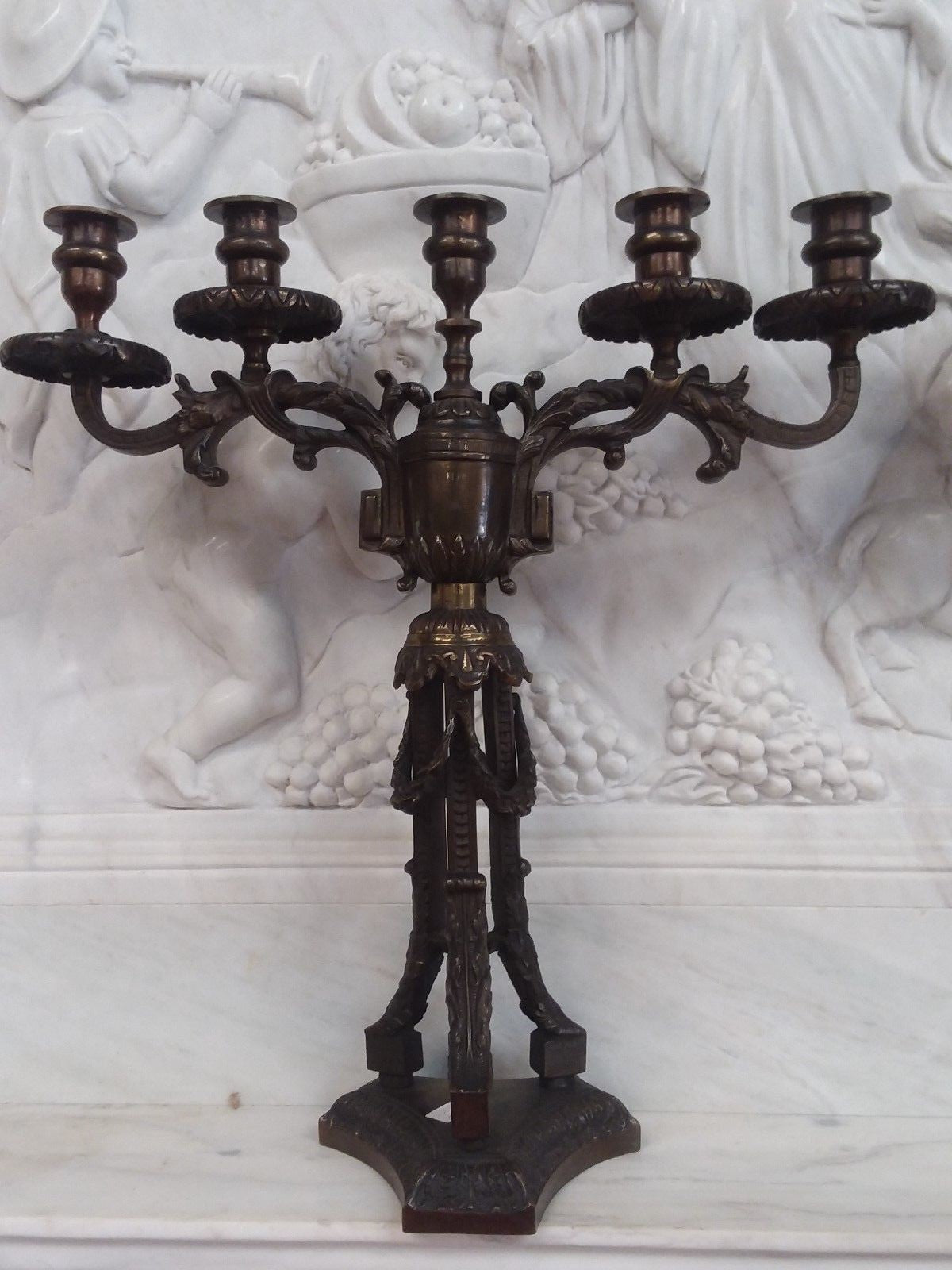 Pair Antique Bronze 5 light Candlesticks H 20" x W 18.5" Tripod Base Beautiful