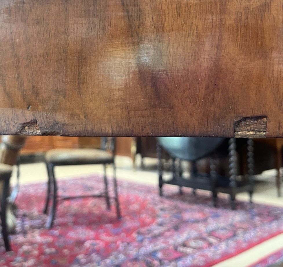 66" LARGE ROUND EMPIRE STYLE FIGURED BURL WALNUT CENTER ENTRYWAY TABLE