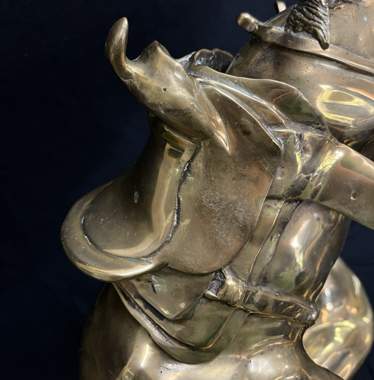 Polished Brass Wild Bucking Bronco w/ Removable Cowboy Rider Sculpture 21"