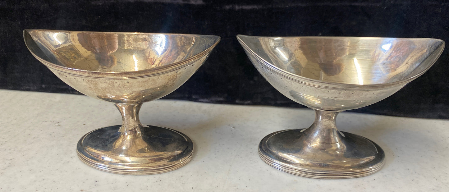 Pair George III Irish Sterling Silver Pedestal Salt Cellars Dublin 1761