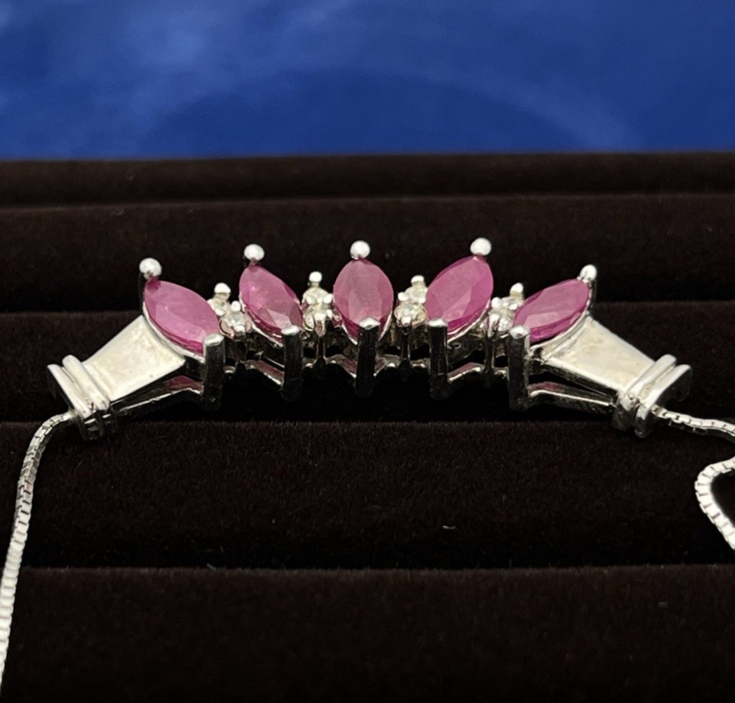 14k White Gold 0.21ct Diamond and 2.53ct Red Ruby Collar Necklace 50% off retail