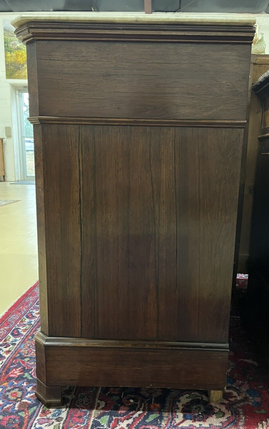 Antique French Louis Philippe White Marble Top Drop Front Secretary Chest Desk
