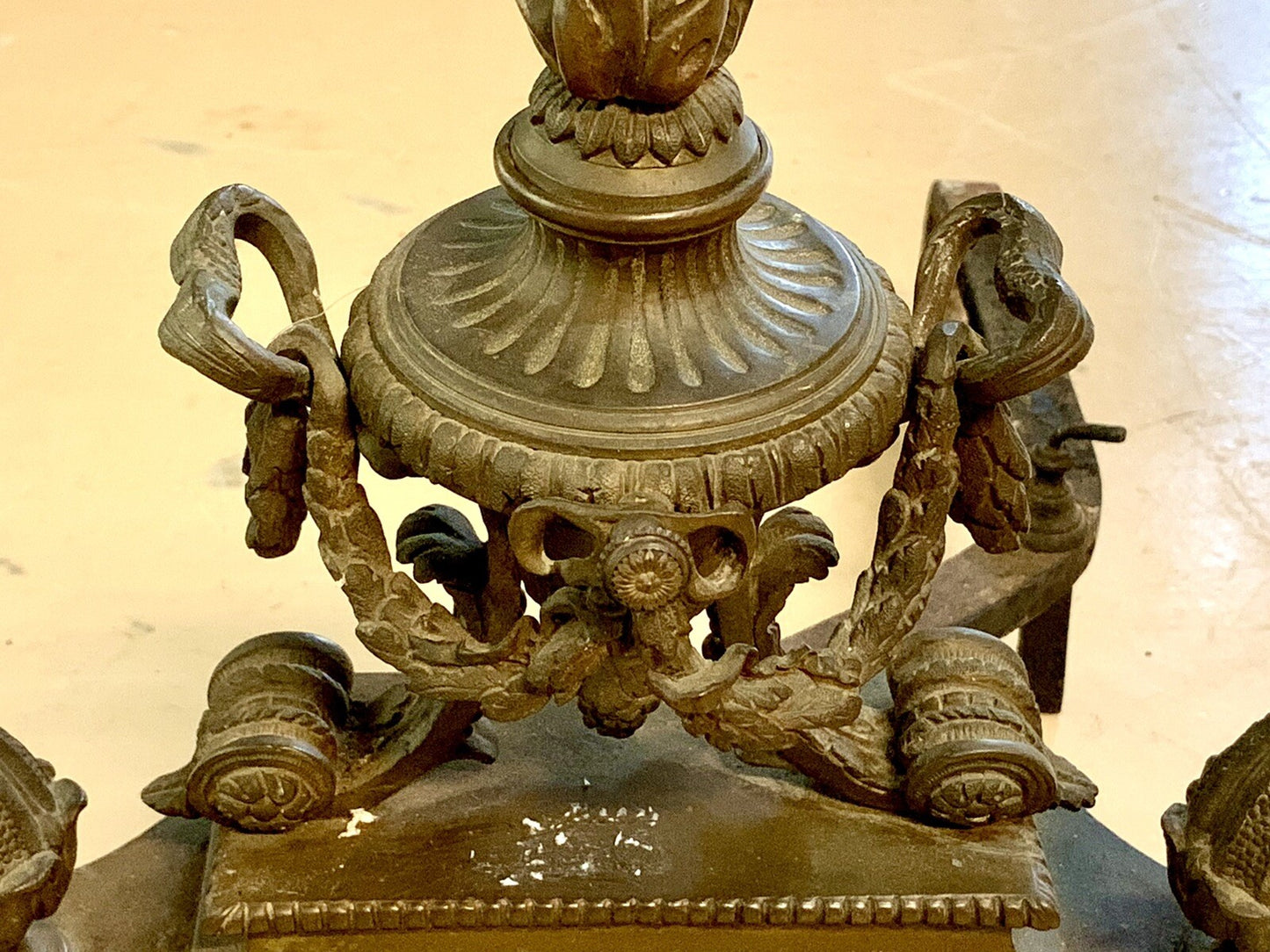 Pair Antique French Bronze Louis XVI Style Chenets Andirons Fireplace Fire Dogs