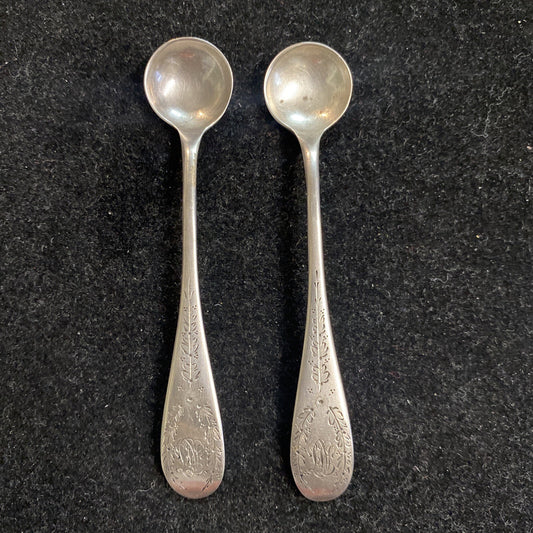 1903-1908 Rare pair National Sterling Co Sterling Salt Spoons Set of 2 Engraved