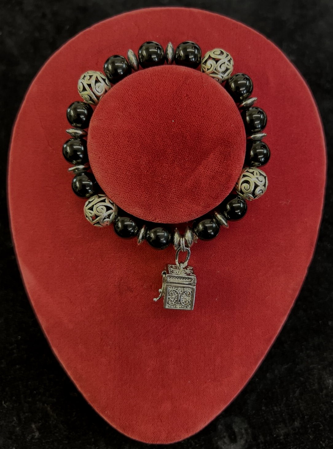 Prayer Box Bracelet Black Silver New Stretch Alexa's Angels Women