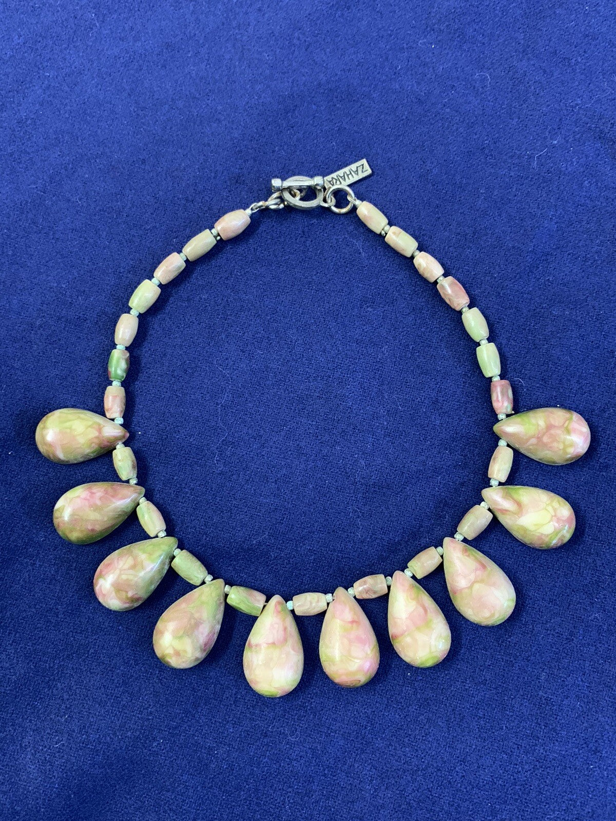 Zahara Vintage Green -Pink  AGATE Stone Collar NECKLACE toggle closure 16 1/4"