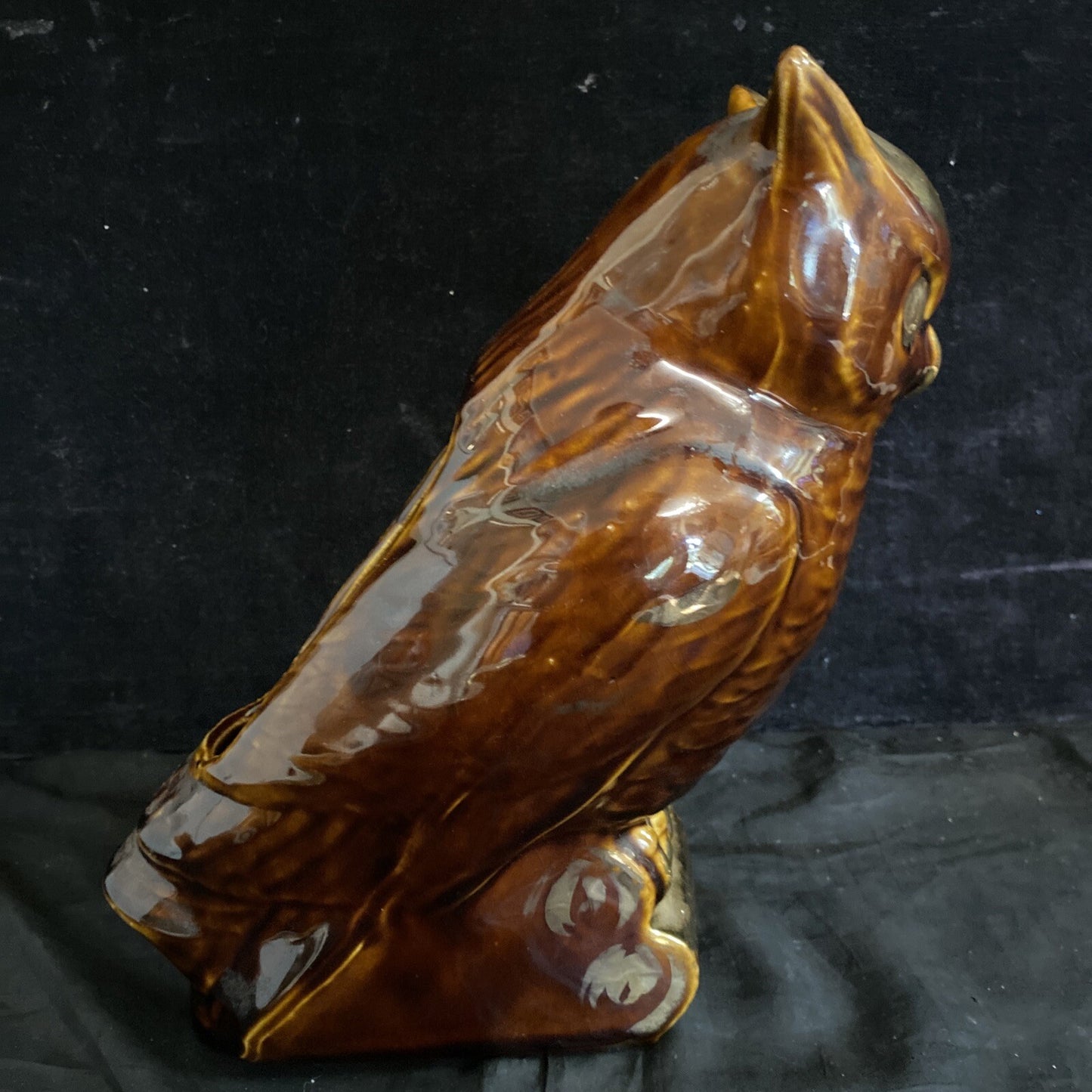 VTG Ceramic Brown & Gold Tone Owl Planter