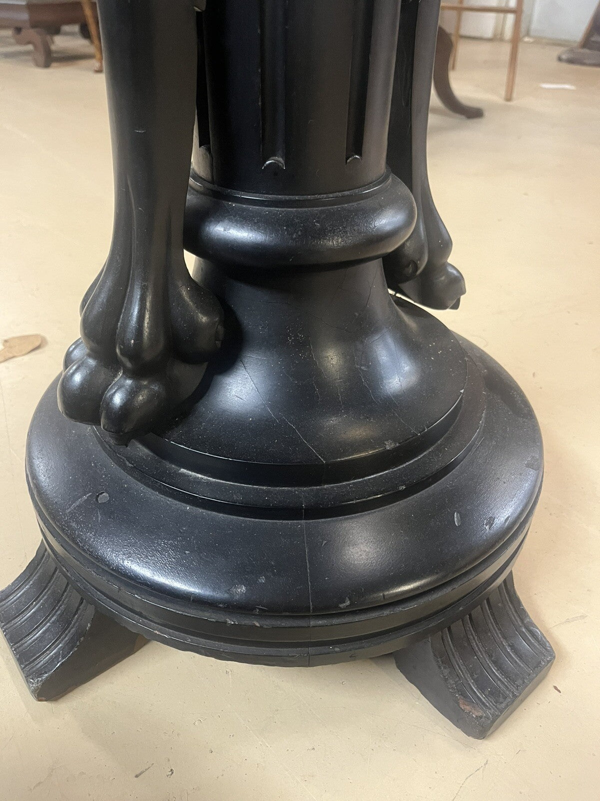 Antique Ebonized Black Wood Pedestal Plant Stand 2 Cranes FS16