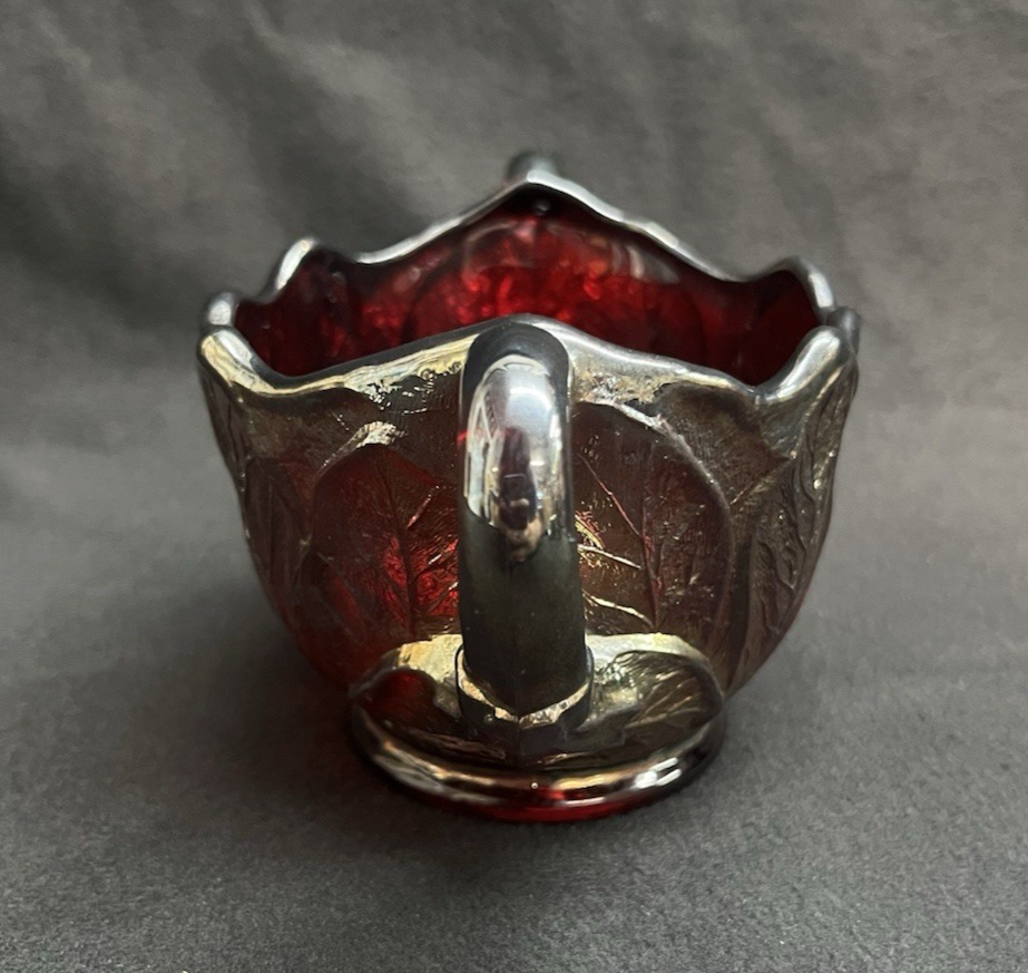 Vintage Imperial Glass Iridescent Everglade Sunset Ruby Red Creamer & Sugar