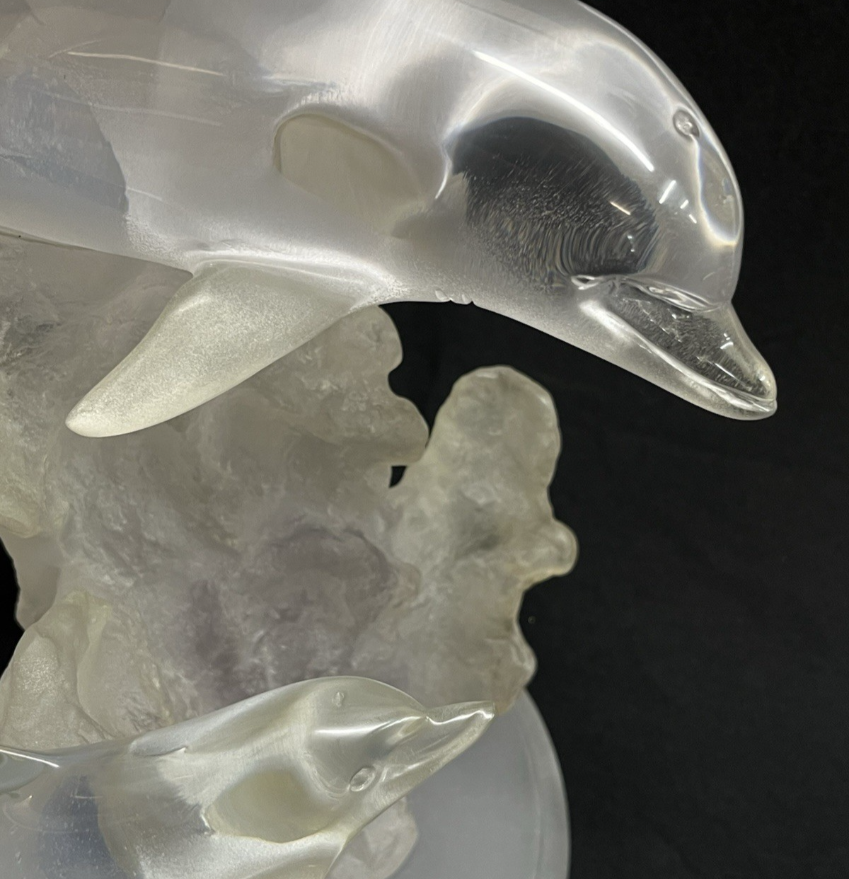 PB9 Donjo Clear Acrylic/Lucite Two Dolphins Swimming Sculpture Signed