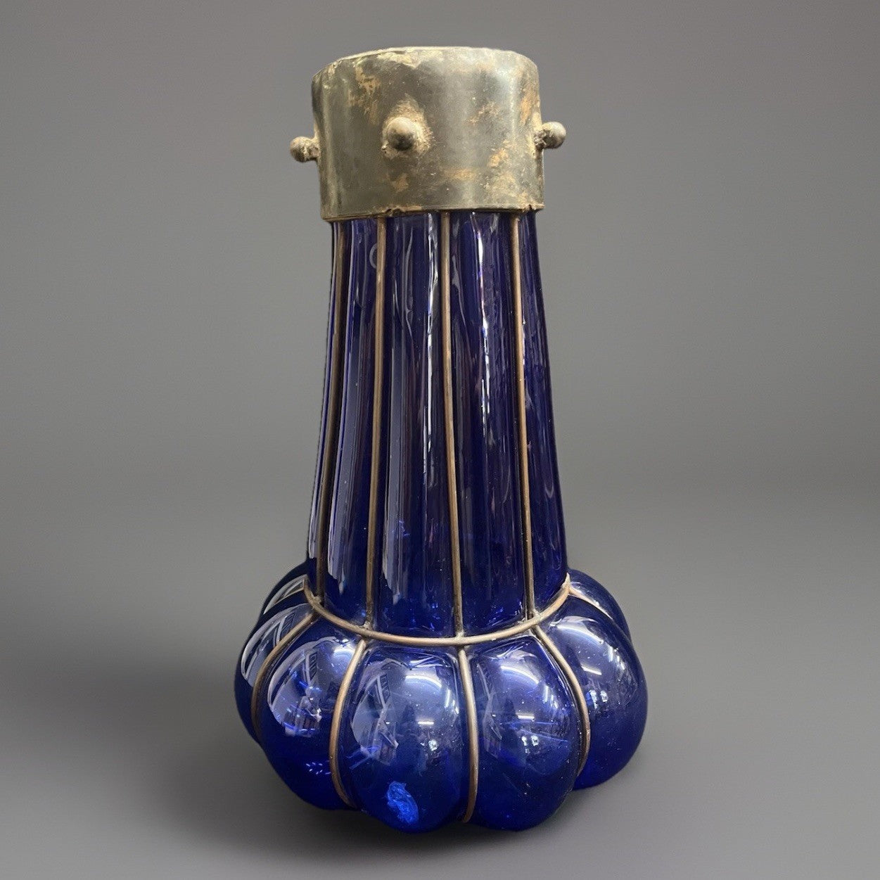 Murano Style Cylindrical Cage Bubble Blown Cobalt Glass Sculptural Ficture 18"