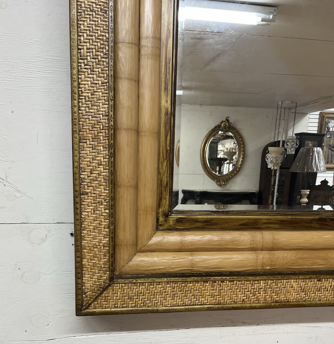 PAIR OF CARIBBEAN STYLE BAMBOO & WOVEN RATTAN FRAMED MIRRORS, 51" X 39.5"