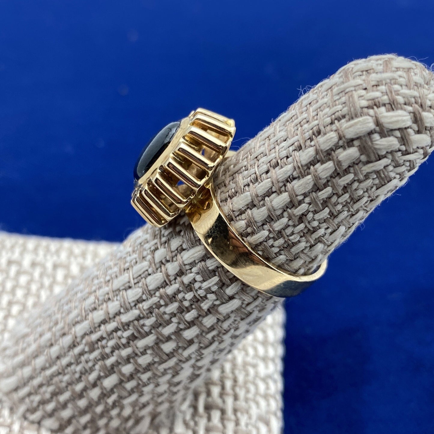 Vintage MCM 14k Yellow Gold Ring PMC Natural Black Cat Eye Gem 6.4 G Size 6.5