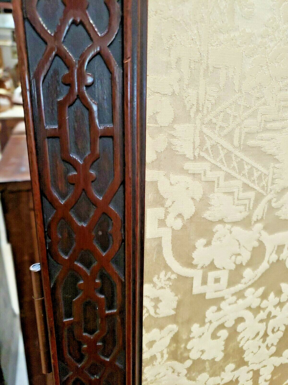 3 Panel Antique Chinese  Floor Screen H 88" x W 72"  Fine Carved Dragons Pagoda