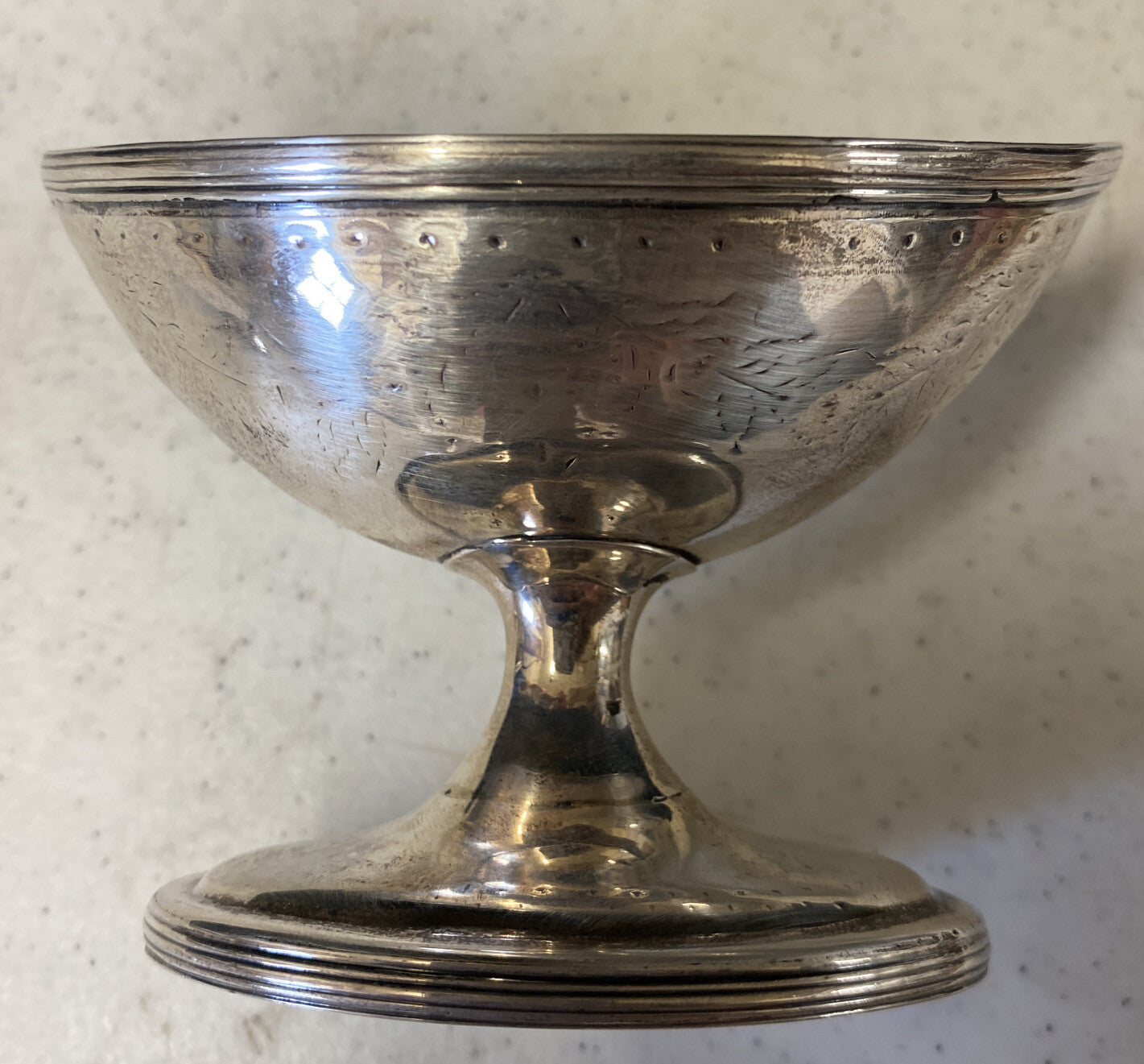 Pair George III Irish Sterling Silver Pedestal Salt Cellars Dublin 1761