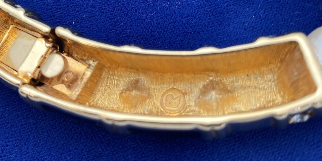 80’s SWAROVSKI Necklace Choker  Pearls Gold Black Enamel Crystals 17" Statement