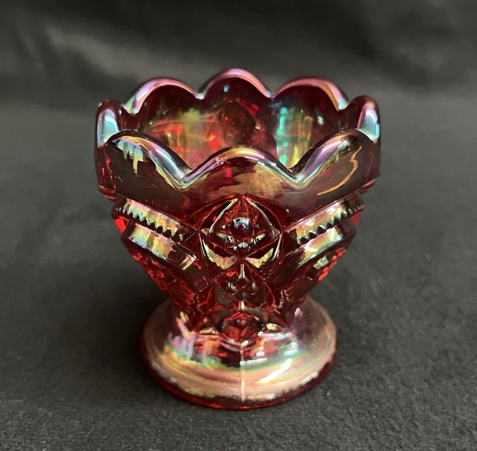 Vintage Imperial Glass Sunset Ruby Carnival Glass Egg Cup/Toothpick Cup 2 5/8"