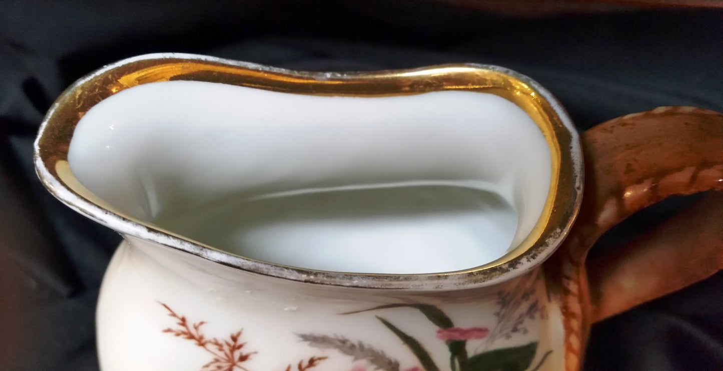 1884 Haviland Limoges Basket Weave Creamer Osier Blank Floral H3427 Gold Trim