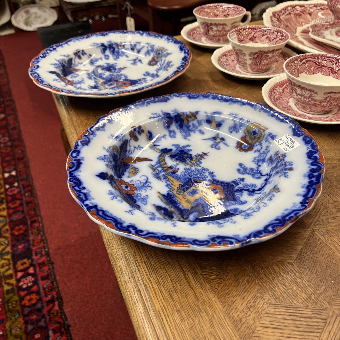 Pair of Ridgway & Morley "Stream" Pattern 3/799 Flow Blue Imari 10 1/2" Bowls