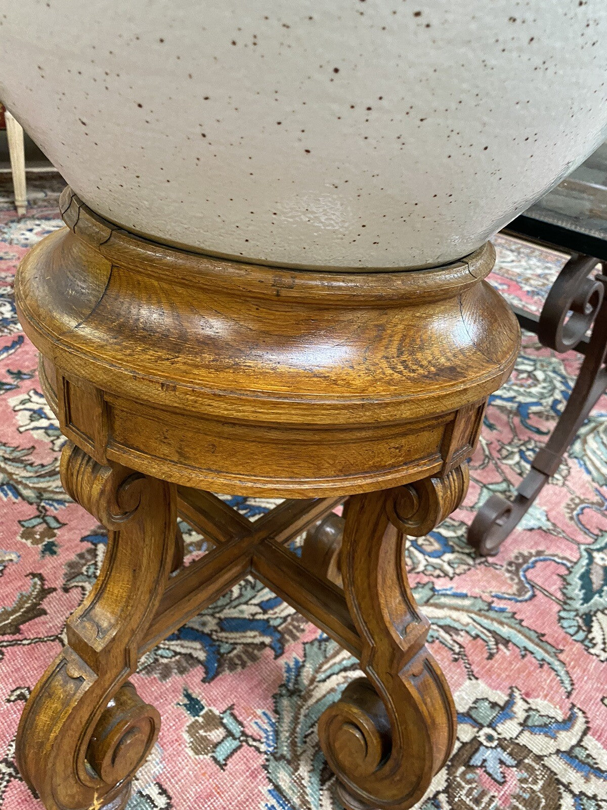 PAIR OF CHINESE SALT-GLAZED PORCELAIN VASES ON FRENCH OAK WOOD STANDS 51" HIGH