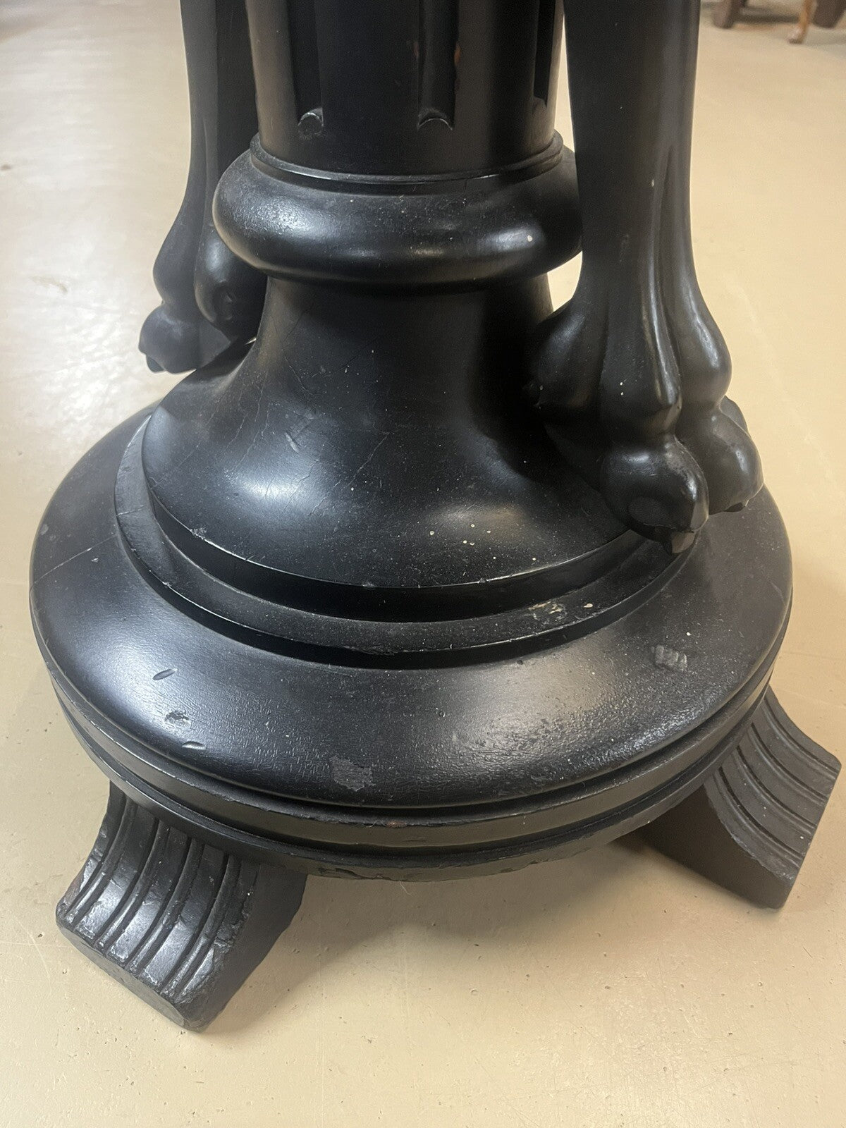 Antique Ebonized Black Wood Pedestal Plant Stand 2 Cranes FS16