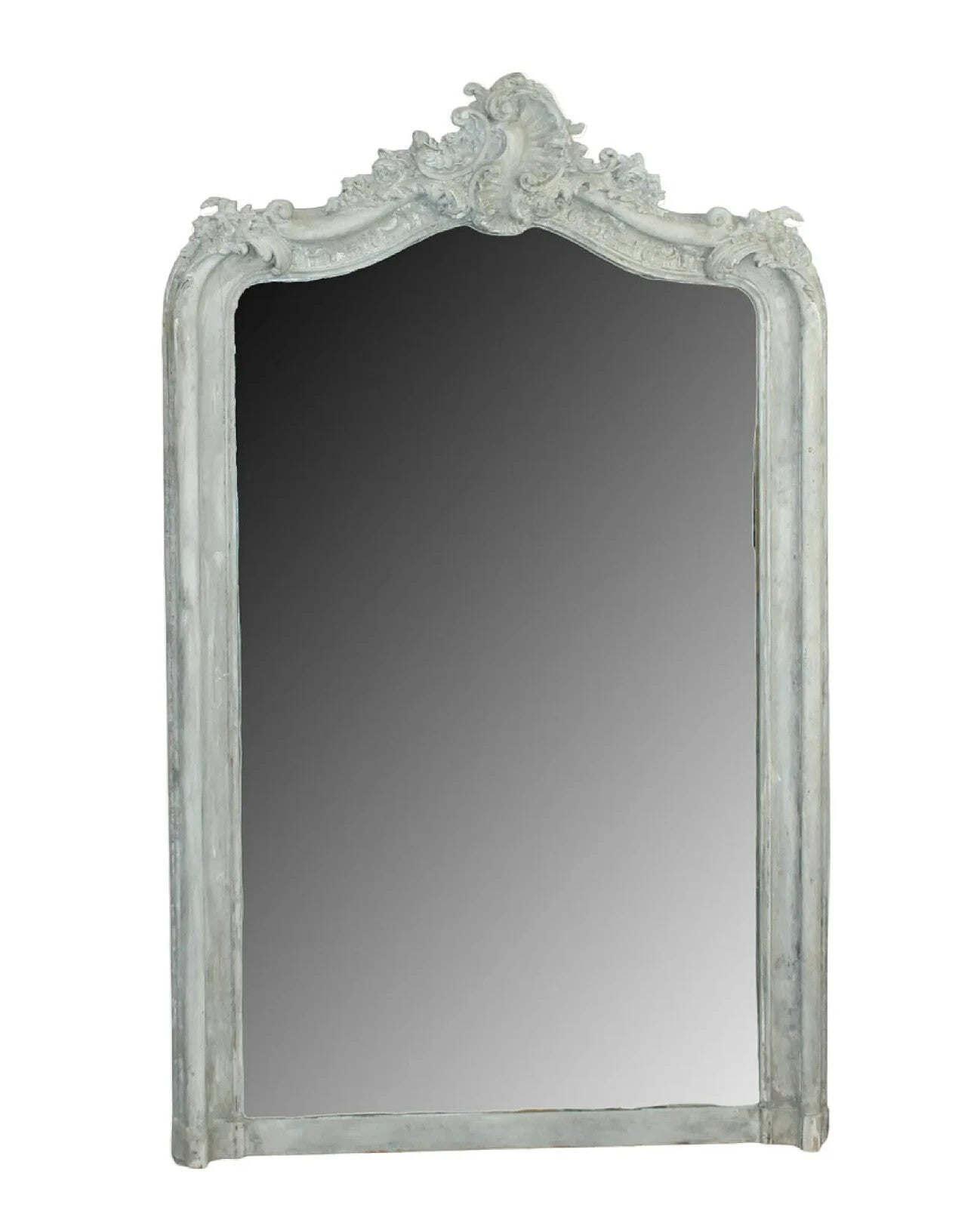 Painted Antique French Louis XV Rococo Style Floor Entryway Mirror 58" x 35"