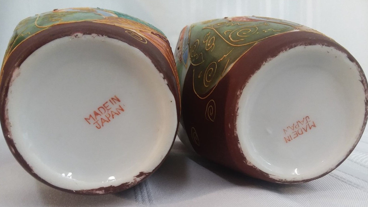 Pair Japanese Moriage Vases Man & Woman Colorful Dragonware  H6" Immortals