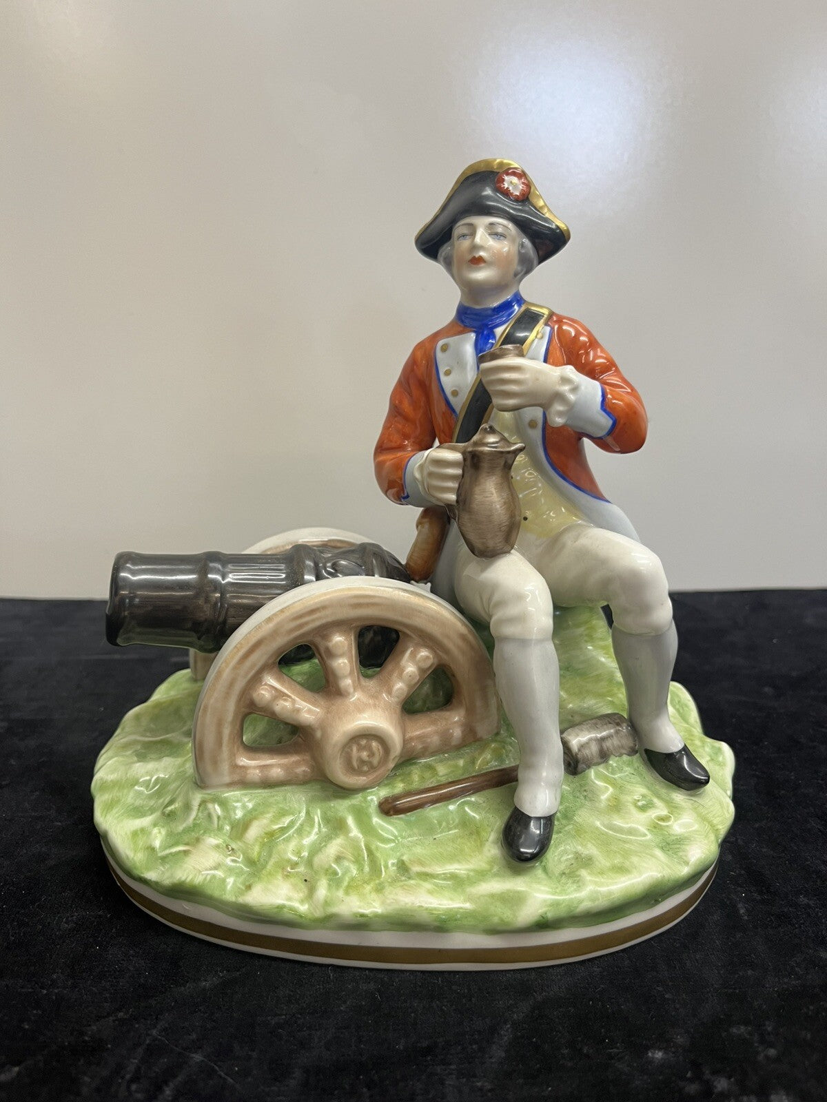 1839 Capodimonte Porcelain Soldier with Cannon 7.5" Tall