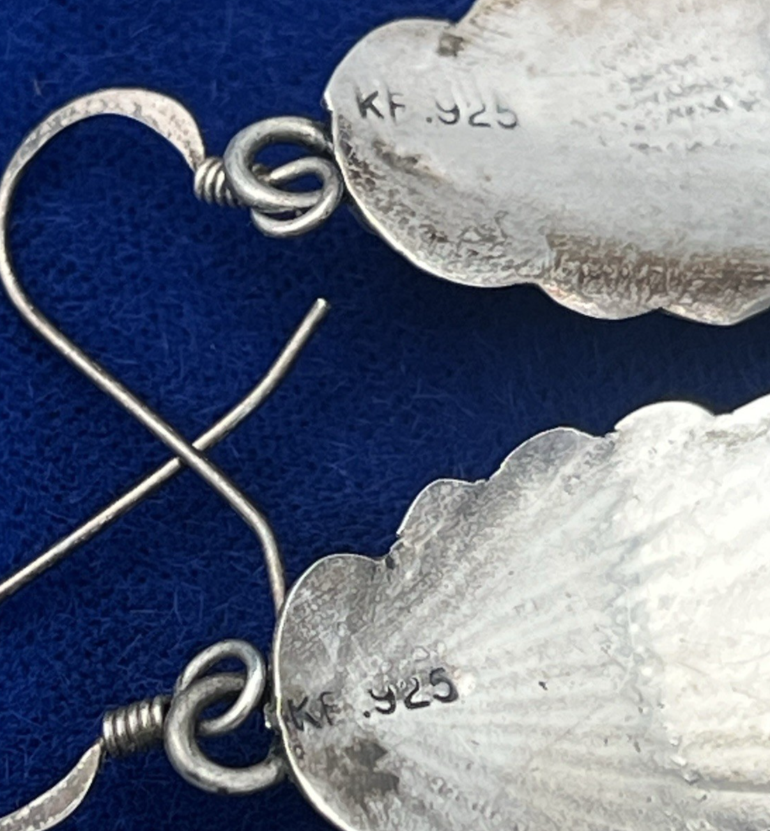 Vintage Navajo Sterling Silver Mother of Pearl Dangle Earrings Signed KF 4.4g