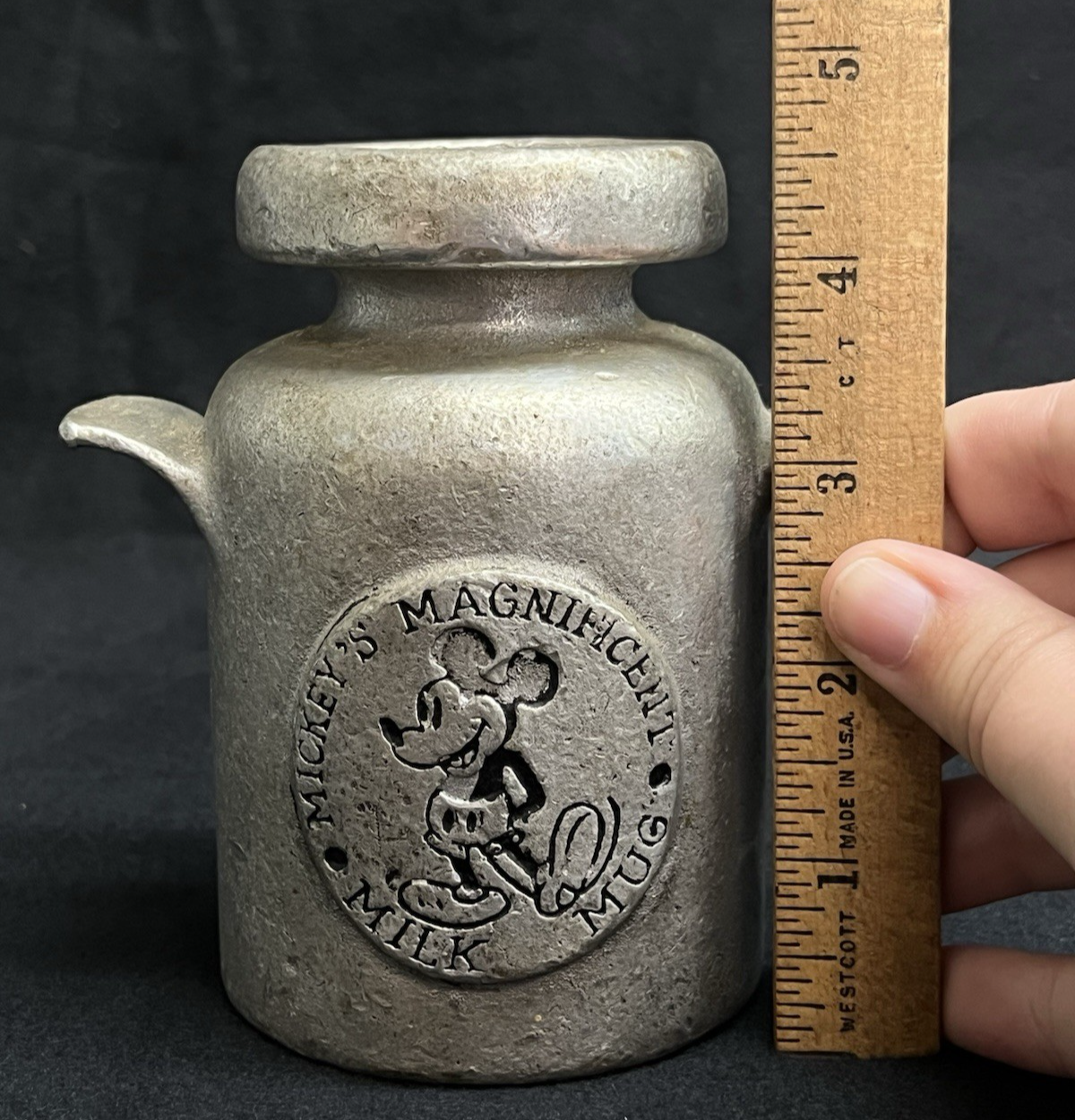 Vintage Disney Pewter Milk Jug "Micky's Magnificent Milk Jug" Collectible 4.5"