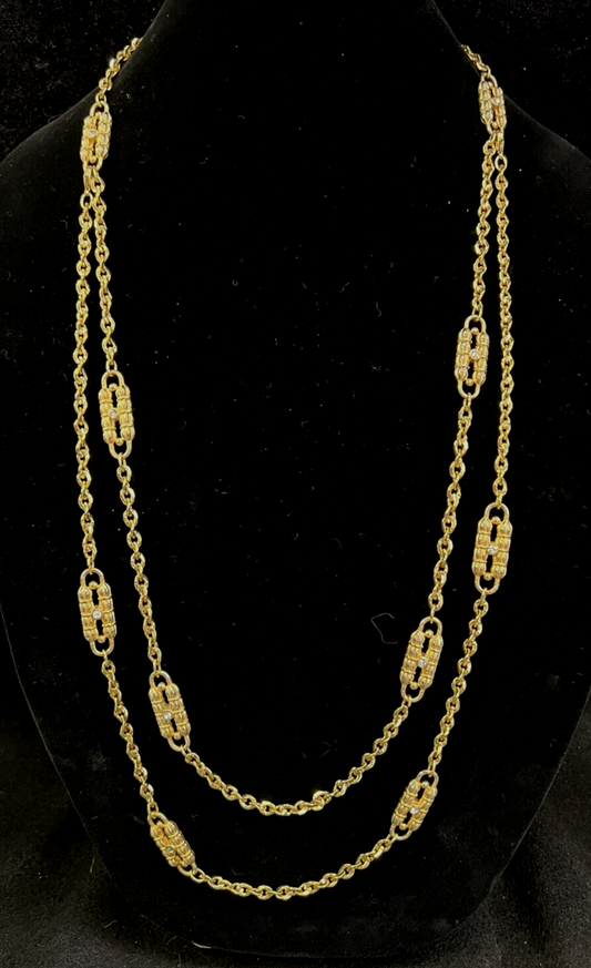 Camrose & Kross JBK gold Tone Rhinestone Paper Clip Chain Necklace 2 In One
