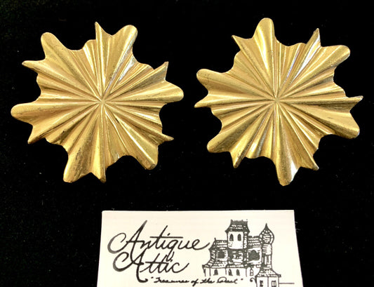 Miriam Haskell Signed Earrings Large 2" Gold Starburst Screw Back Clip MCM 60's