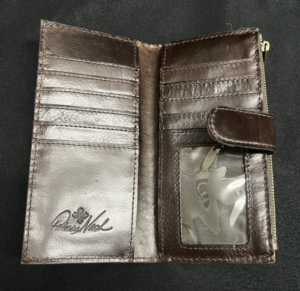 Patricia Nash Tooled Leather Brown Floral Tote Bag w/ Adjustable Strap 11.5"