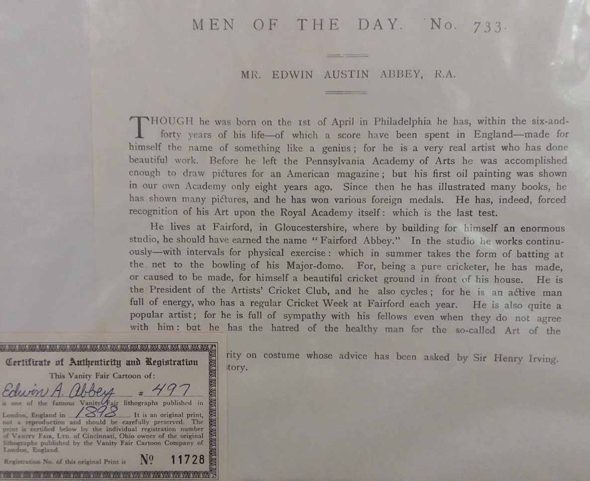 Antique Vanity Fair Print 1898 Edwin Abbey Artist " FAIRFORD ABBEY" by SPY #497