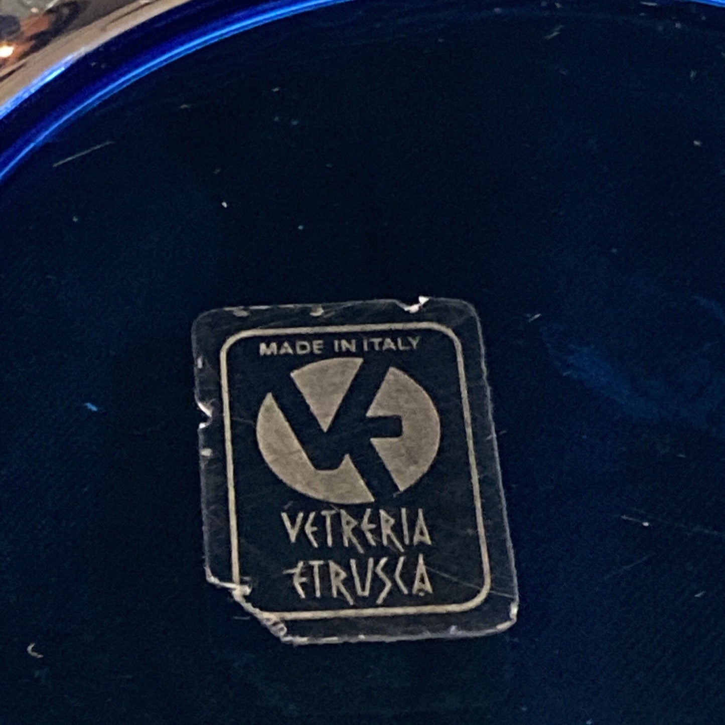 Vetreria Etrusca Italy Tiered Glass Cobalt Blue 12" Serving Bowl orig sticker