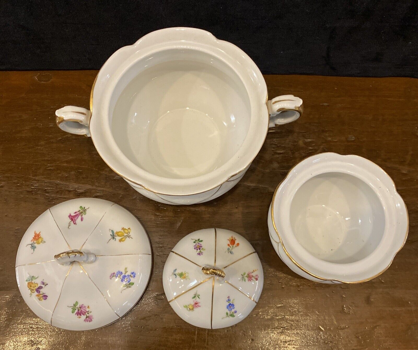 Meissen “Strewn Flower” Teapot Creamer Sugar Coffee & Tea Service Set of 7