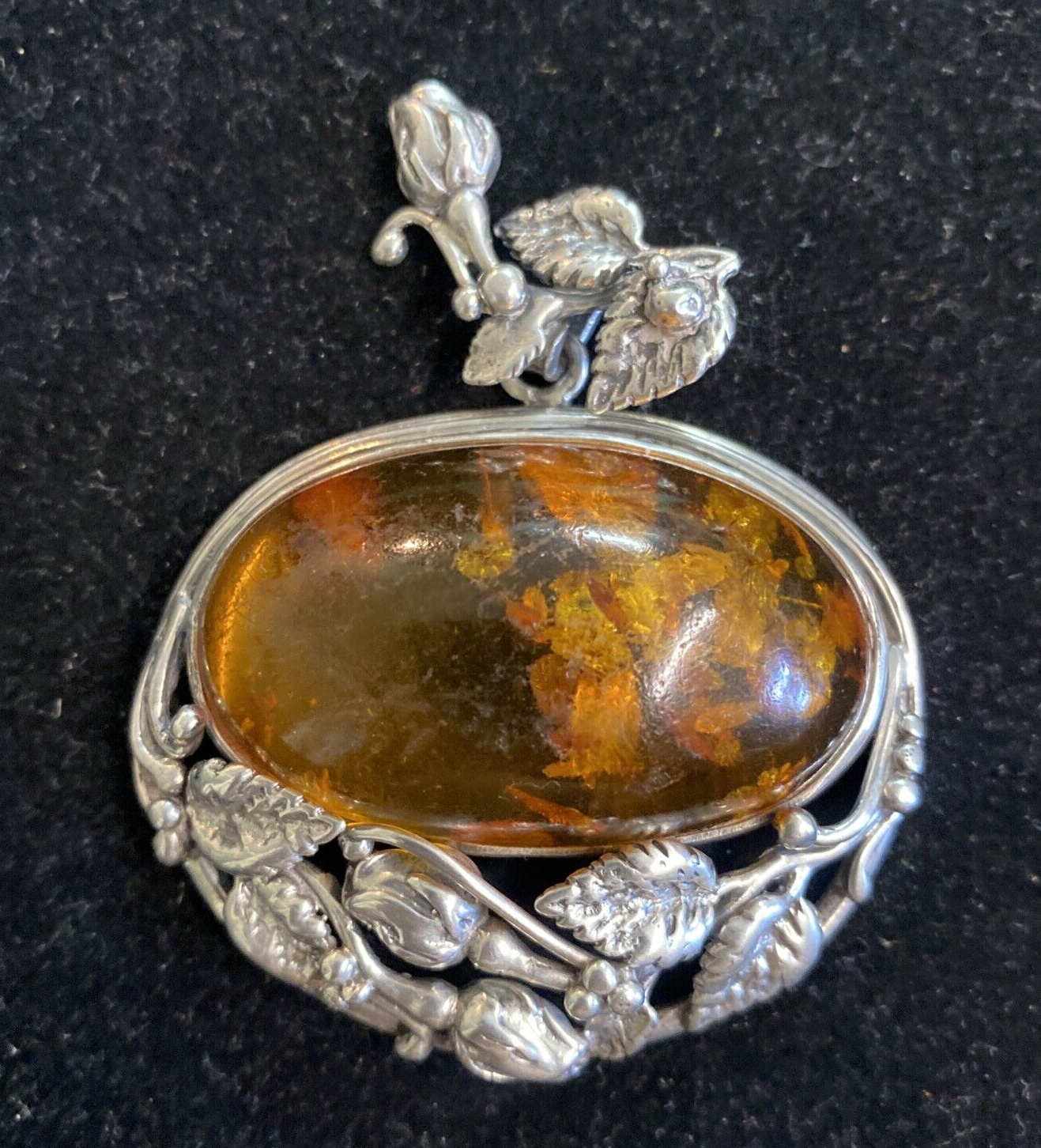 Sterling Silver & Amber 2 3/4" Pendant 51.3g