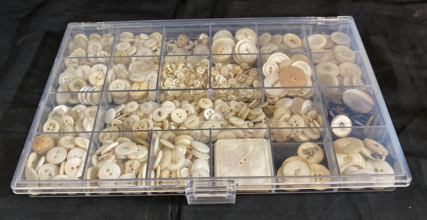 Assorted Box of VTG Mother of Pearl Buttons Different Sizes 1lbs. 11 oz.