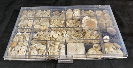 Assorted Box of VTG Mother of Pearl Buttons Different Sizes 1lbs. 11 oz.