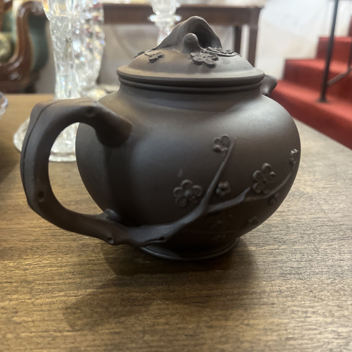 Signed Chinese Yixing Zisha Clay Handmade Longevity Cherry Tree Motif Teapot